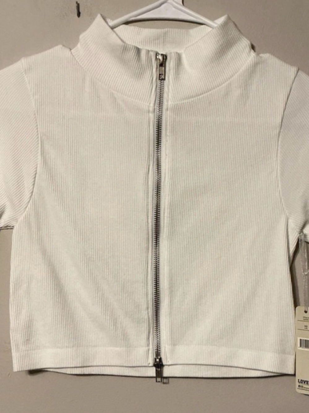 Love White Ribbed Zip-Front Crop Top - Picture 3 of 4
